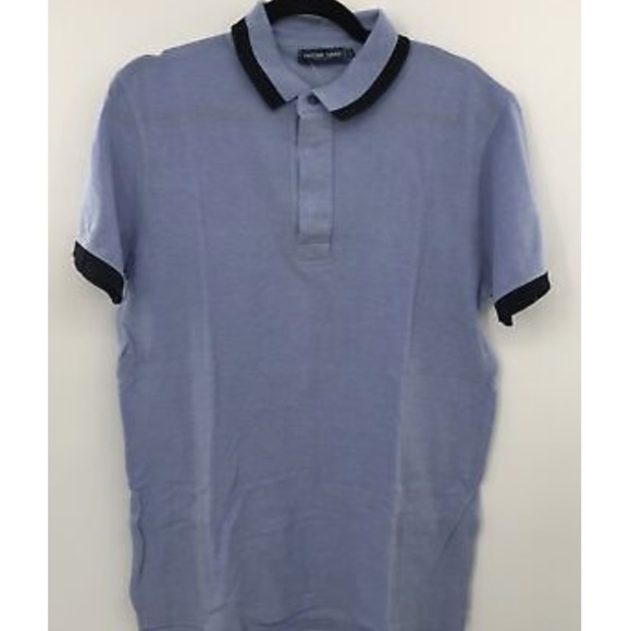 frescobol carioca mens light blue short sleeve polo with navy trim sz L - Picture 1 of 4